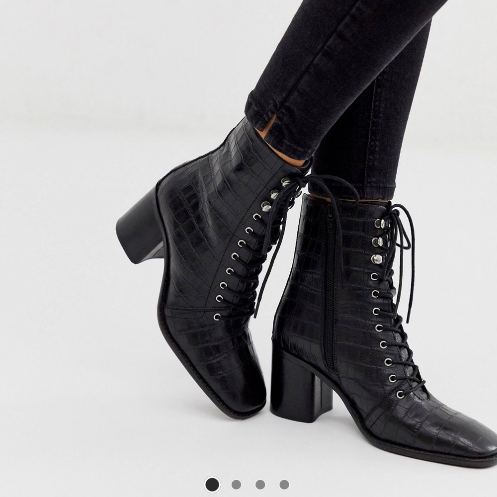 ASOS Design Rivet Leather Lace Up Boot - Picture 4 of 7